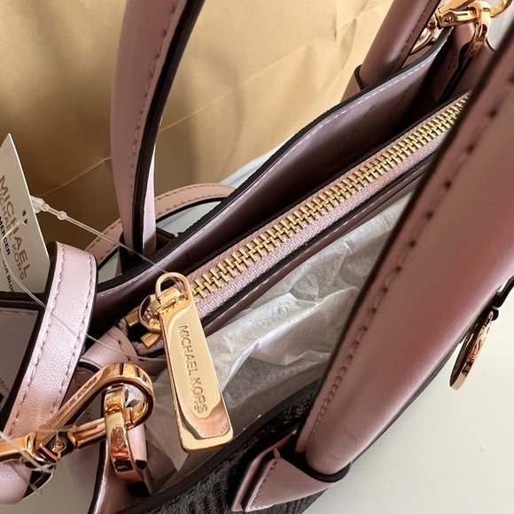 MICHAEL KORS Mercer Medium Pebbled Leather Crossbody Bag Brown/Pink Perforated - Picture 7 of 16